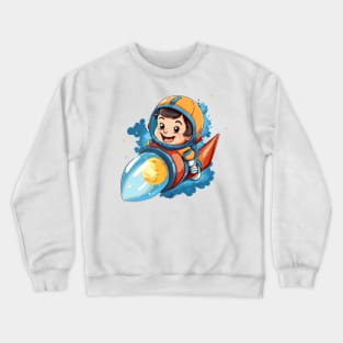 cartoon little boy riding a rocket Crewneck Sweatshirt